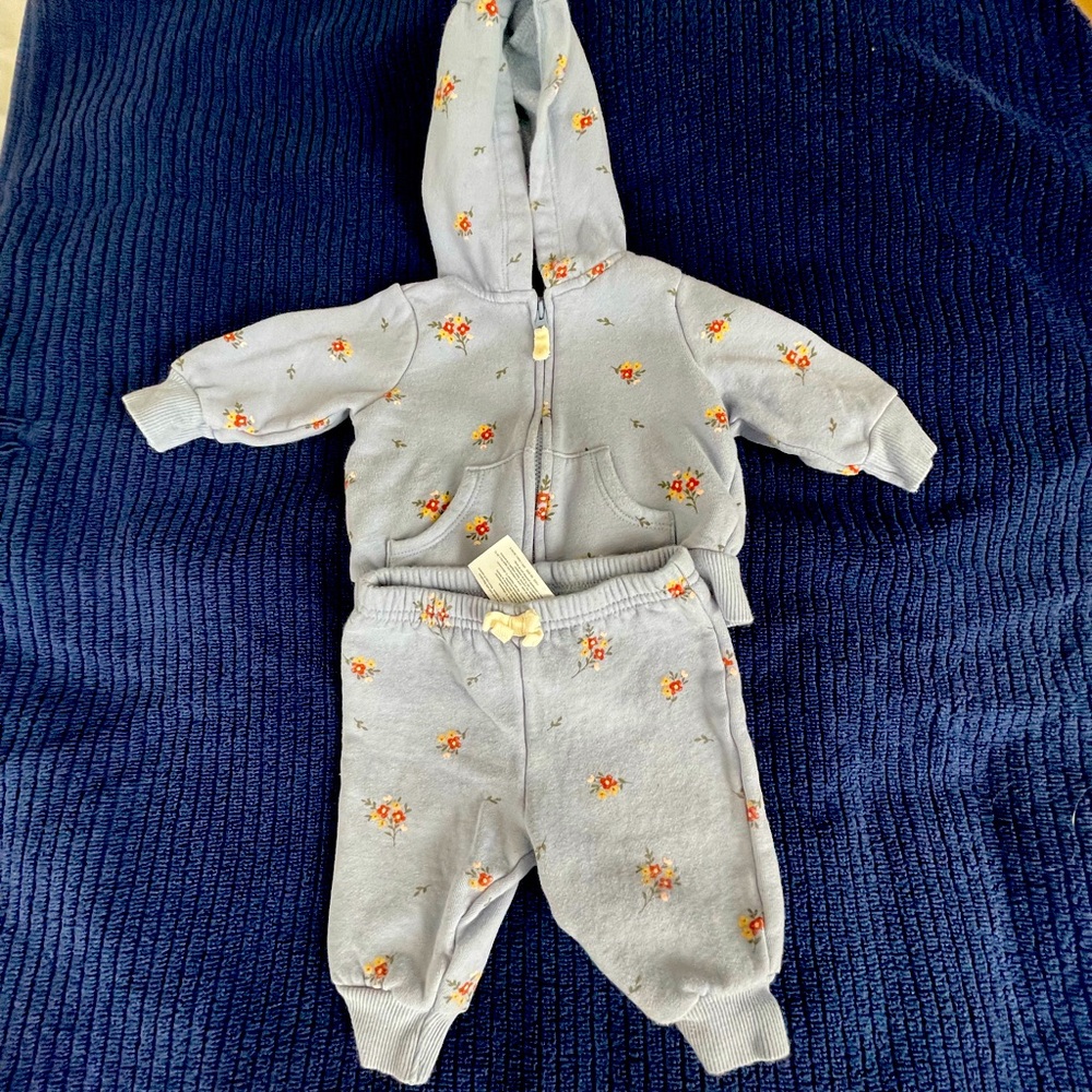 Worn once - Super trendy zip up cute floral baby girl jumpsuit